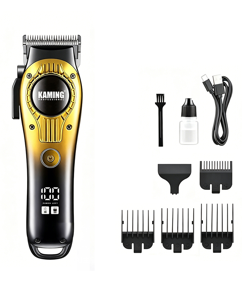 Kaming 1708 Pemotong Rambut Elektrik Tenang, Pemotong Pudar Profesional untuk Penggunaan Salon dengan Tampilan Digital