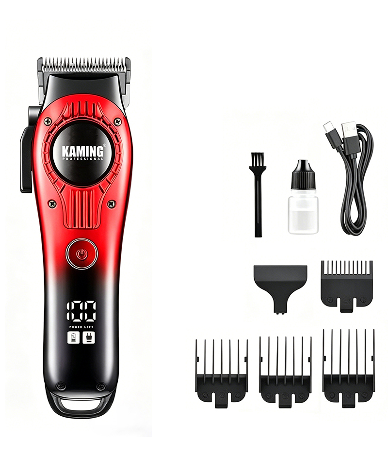 Kaming 1708 Pemotong Rambut Elektrik Tenang, Pemotong Pudar Profesional untuk Penggunaan Salon dengan Tampilan Digital