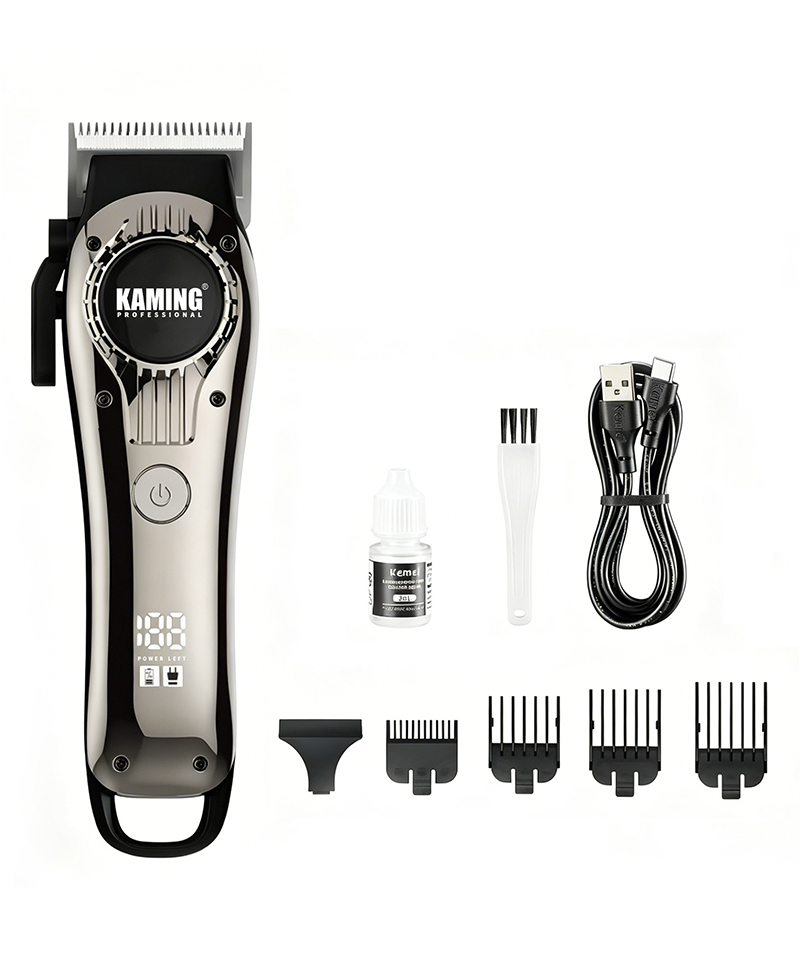 Kaming 1708 Pemotong Rambut Elektrik Tenang, Pemotong Pudar Profesional untuk Penggunaan Salon dengan Tampilan Digital